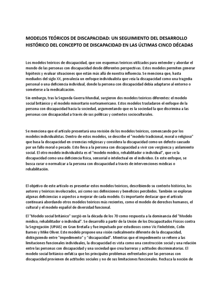 Modelos Teóricos de Discapacidad | PDF | Invalidez | Ciencias del ...