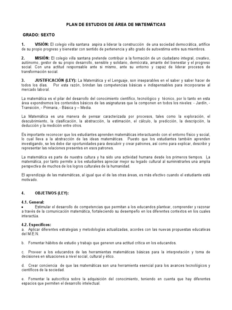 Plan de Estudios Grado Sexto | PDF