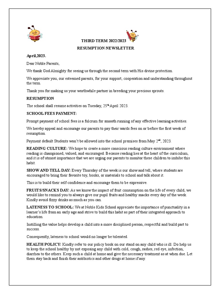 Third Term Resumption Newsletter 2023 | PDF | Self-Improvement