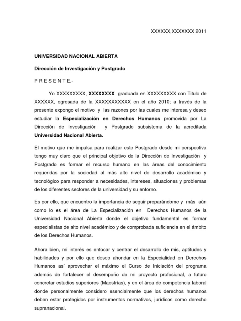 Carta de Exposición de Motivos Derechos humanos Gestión de recursos