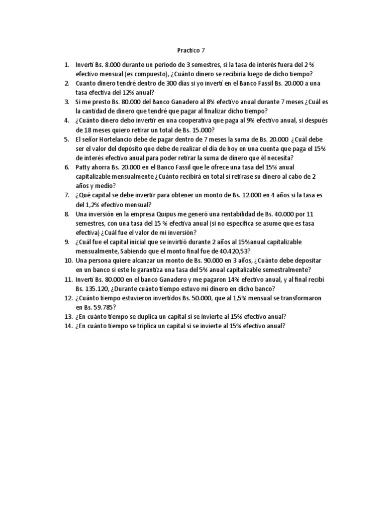 Ejercicios de Inversión y Finanzas Personales | PDF | Negocios