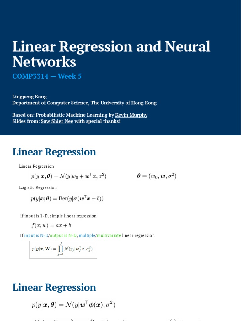 Linear Regression and Neural Networks: COMP3314 - Week 5 | PDF ...