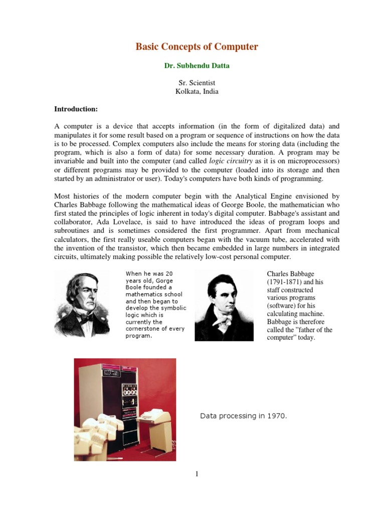 Basic Concepts of Computer | PDF | Random Access Memory | Personal ...