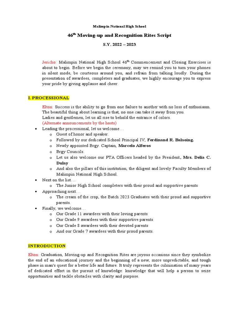46th Recognition Rites Script | PDF | Foreign Language Studies | Wellness