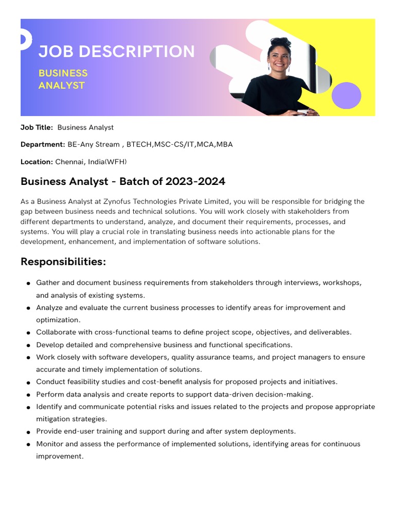 Business Analyst Job Description1 PDF Business Analysis Business