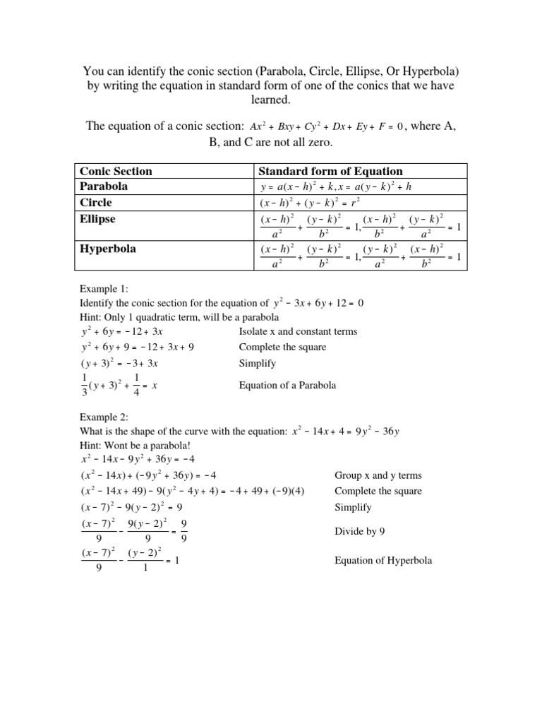 Identify Conic Sections by Equation | PDF | Teaching Methods & Materials