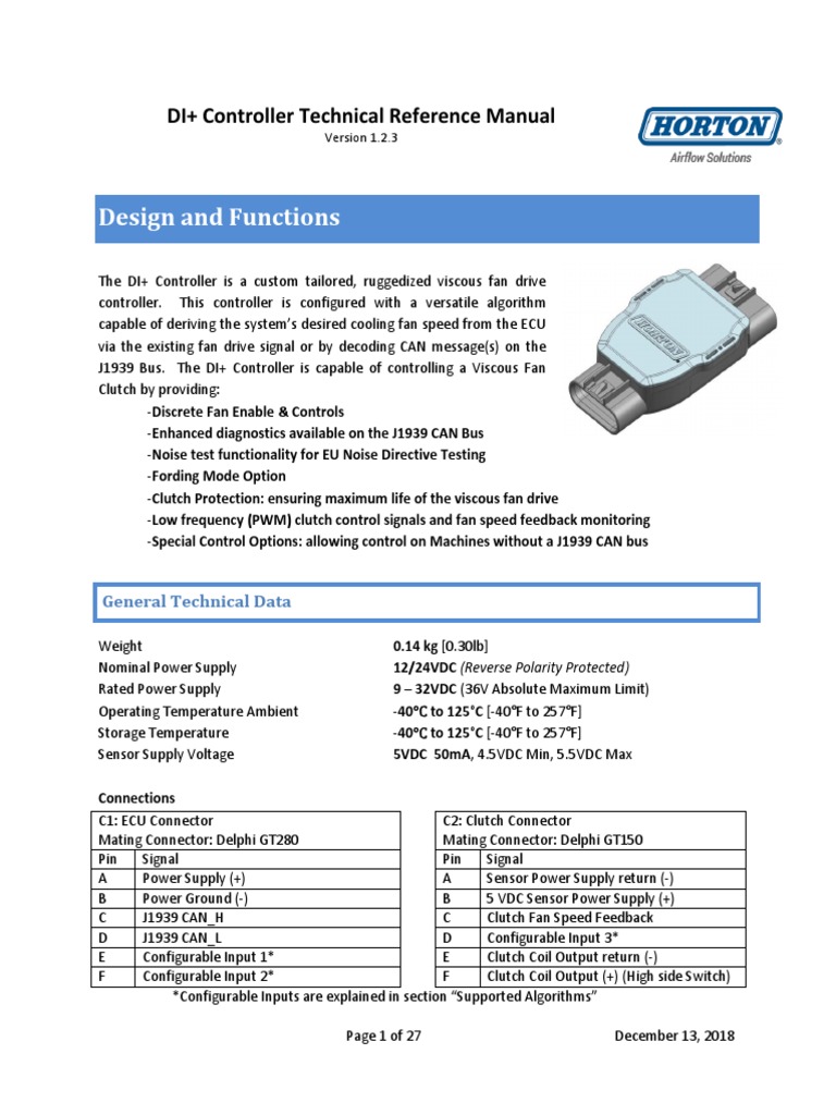 DI+ Controller Technical Manual | PDF | Power Supply | Clutch