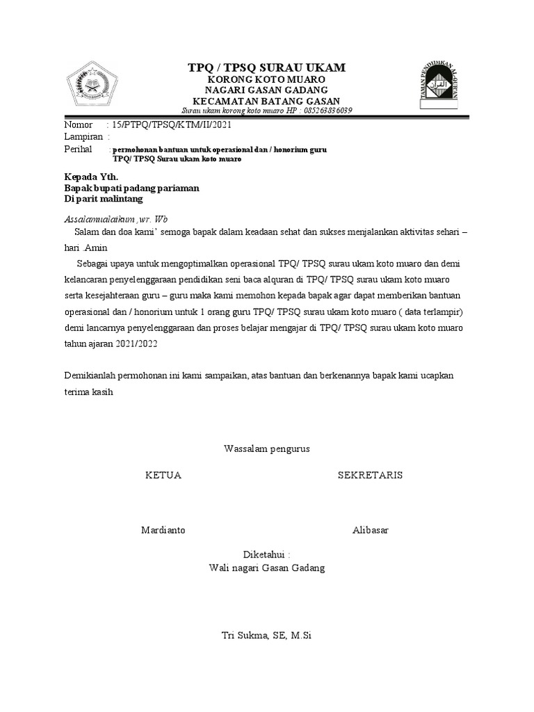 kop surat TPQ - Copy | PDF