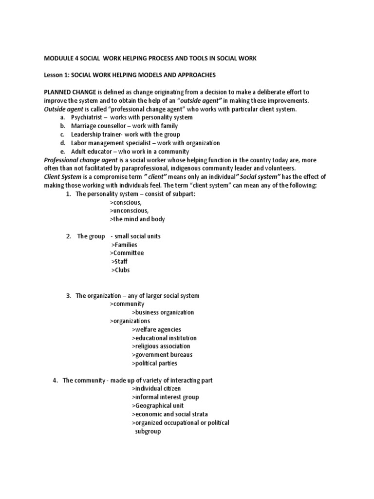 Social Work Helping Process Overview | PDF | Communication | Goal