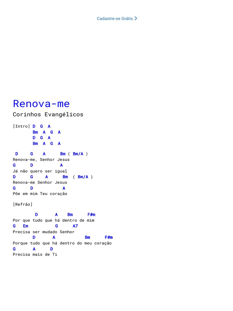 RenovaMe Cifra Corinhos Evangélicos PDF