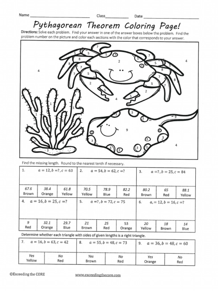 Pythagorean Theorem Coloring Page Pdf