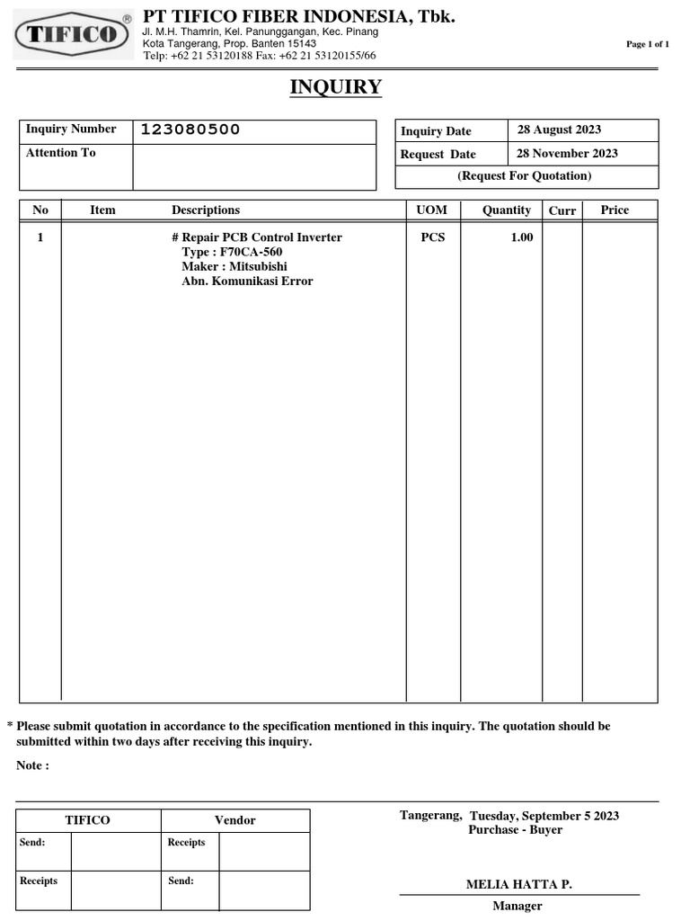 Inquiry: Telp: +62 21 53120188 Fax: +62 21 53120155/66 | PDF
