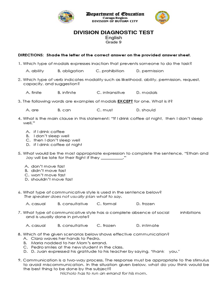 9th Grade English Diagnostic Test | PDF | Vaccines | Evidence