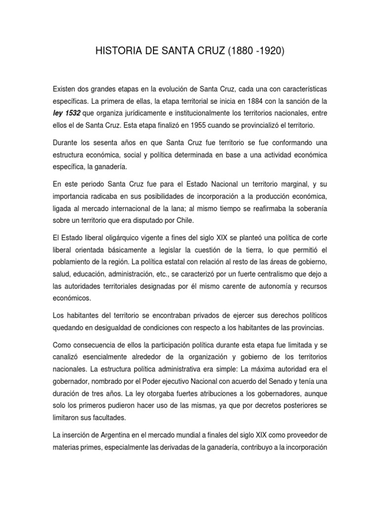 Historia de Santa Cruz (1880-1920) | PDF | Estado (política) | Chile