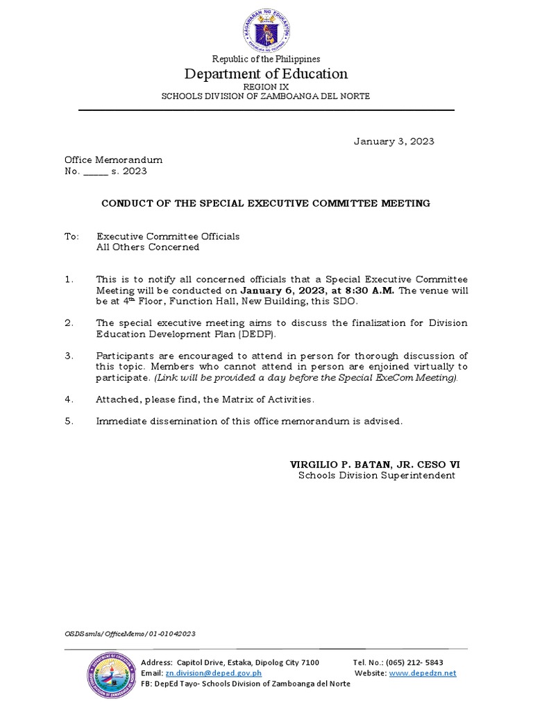 Execom Memo and Matrix | PDF | Philippines | Government