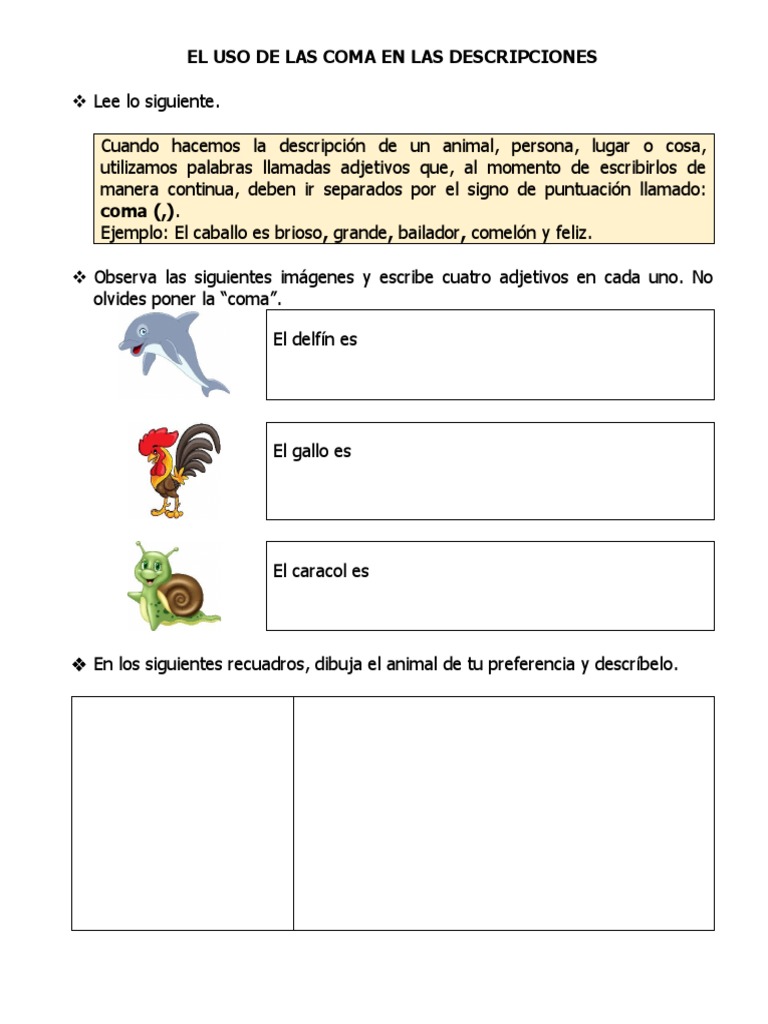 Uso de la Coma en Descripciones | PDF | Artes del Lenguaje y ...