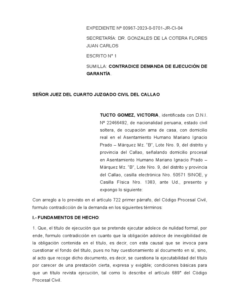 Contestacion de Demanda de Ejecucion de Garantias | PDF | Bancos | Ley ...