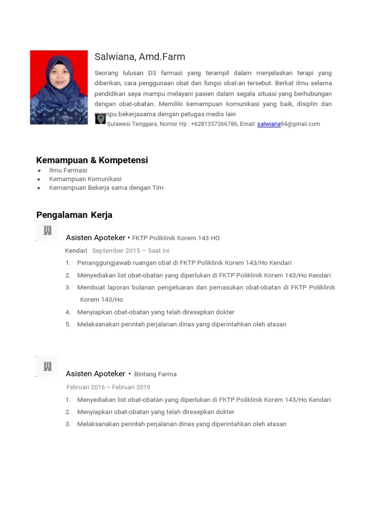 CV Salwiana, Amd.Farm - D3 Farmasi | PDF | Kesehatan Holistik