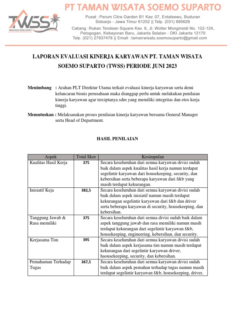 Laporan Evaluasi Kinerja Karyawan | PDF