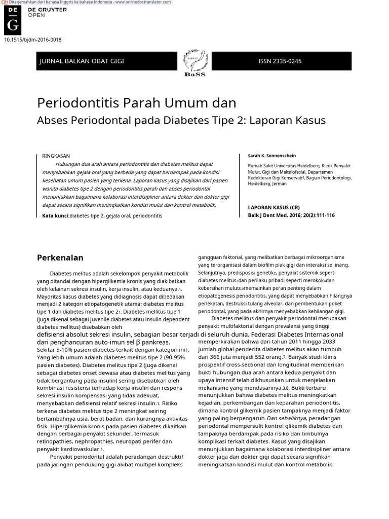 Generalized Severe Periodontitis and Periodontal Abscess in Type - En ...