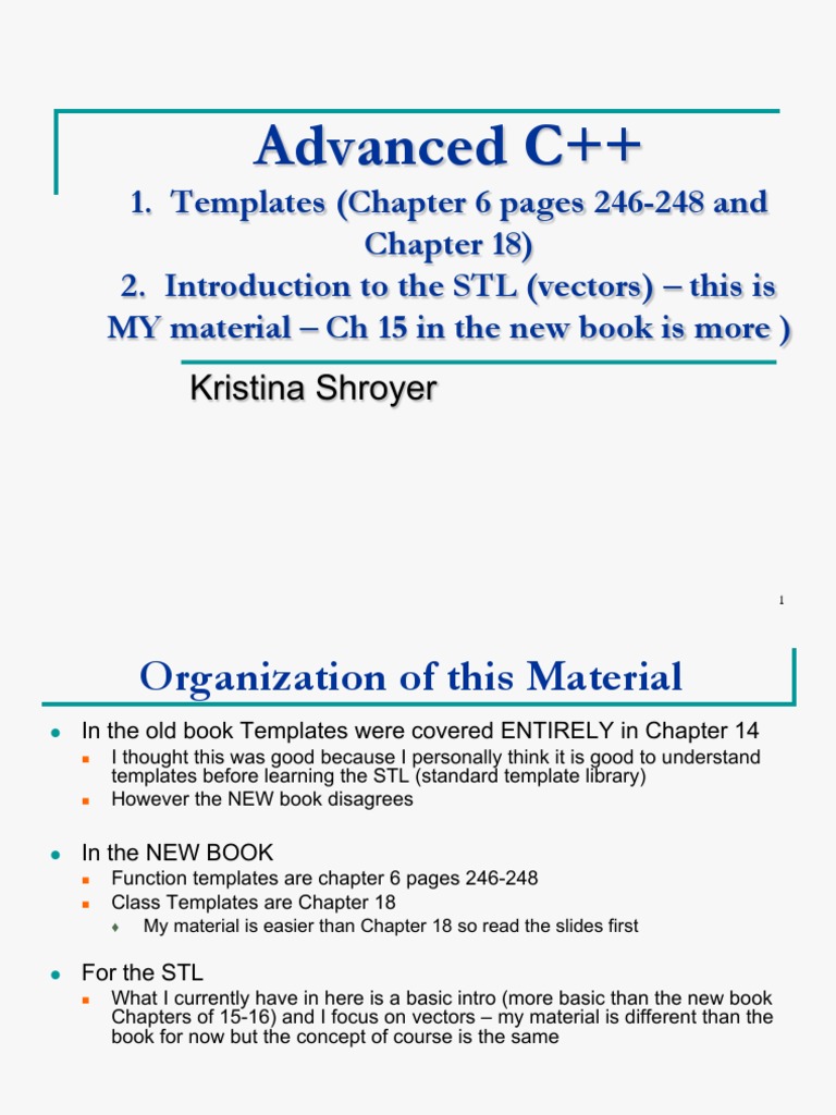 Templates and Intro To The Standard Template Library (Vectors) | PDF ...