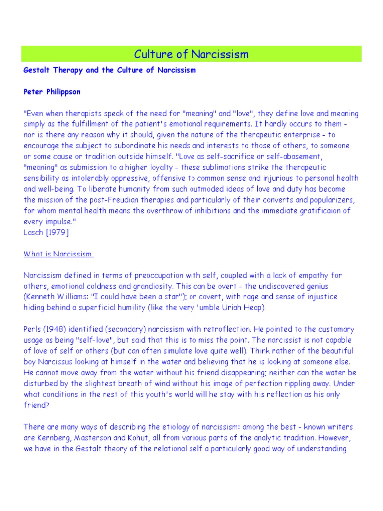 Culture of Narcissism | PDF | Psychotherapy | Gestalt Therapy