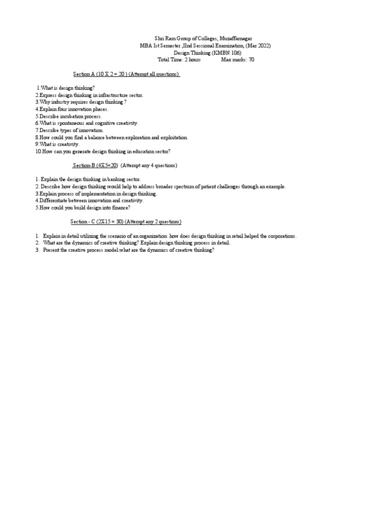 MBA Design Thinking Sessional Exam 2022 | PDF | Art