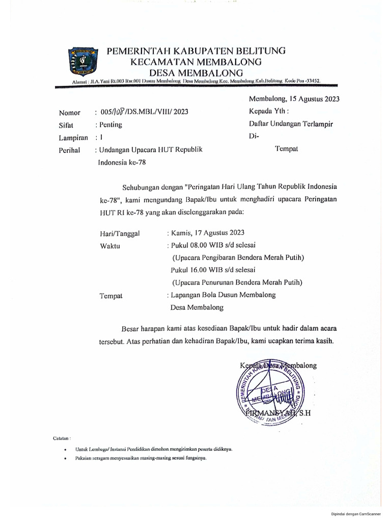 Undangan Upacara HUT RI | PDF
