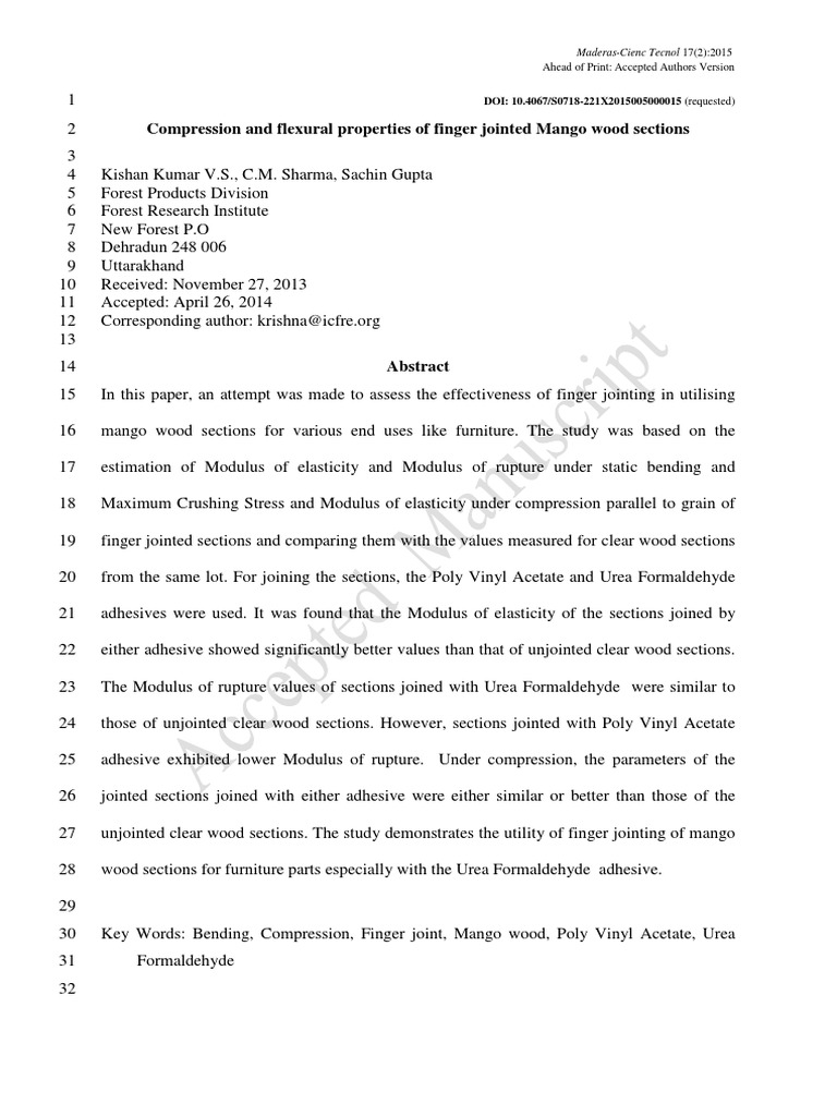 Compression and Flexural Propertiesof Fi PDF Young's Modulus Wood