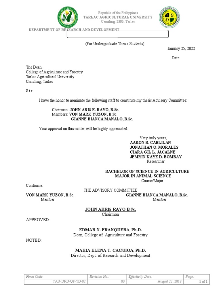 TAU DRD QF TD 02 Recom of Advisory Committee Composition Undergrad 1 ...