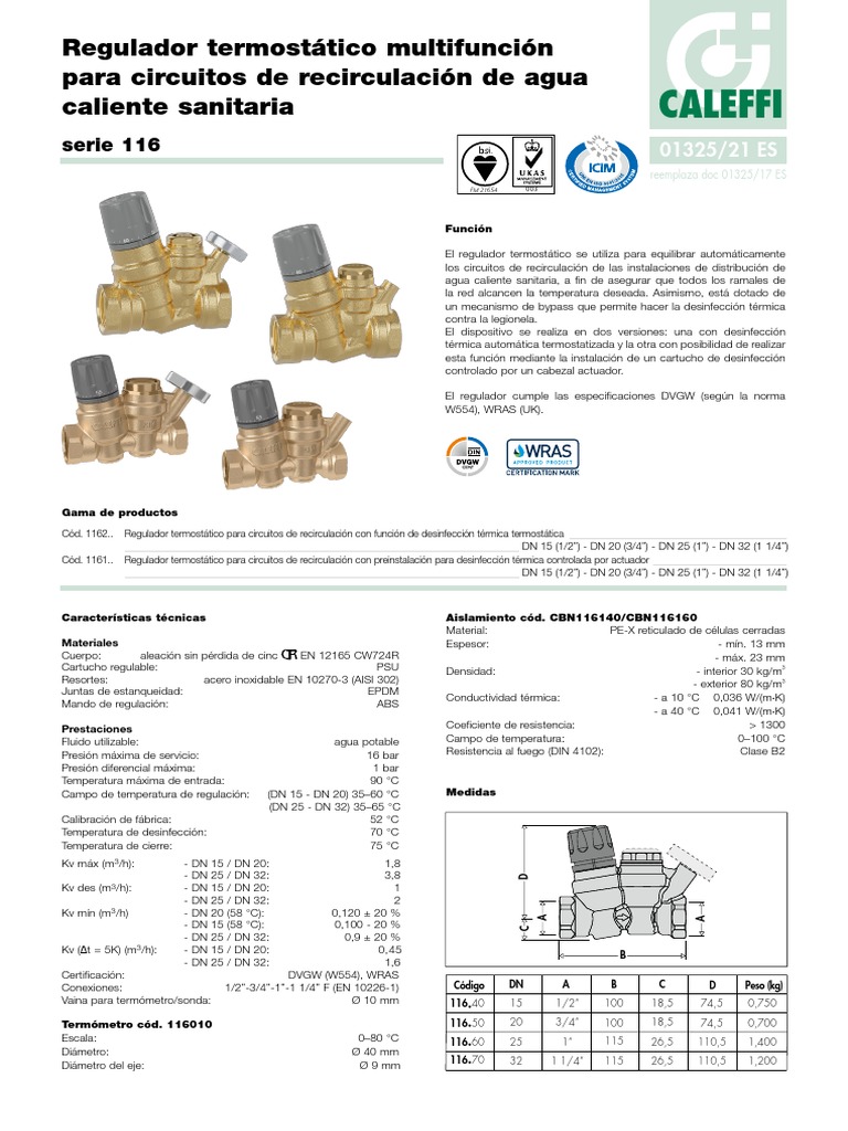 Valvula Termostatica Rmal de Recirculacion | PDF | Termostato | Temperatura