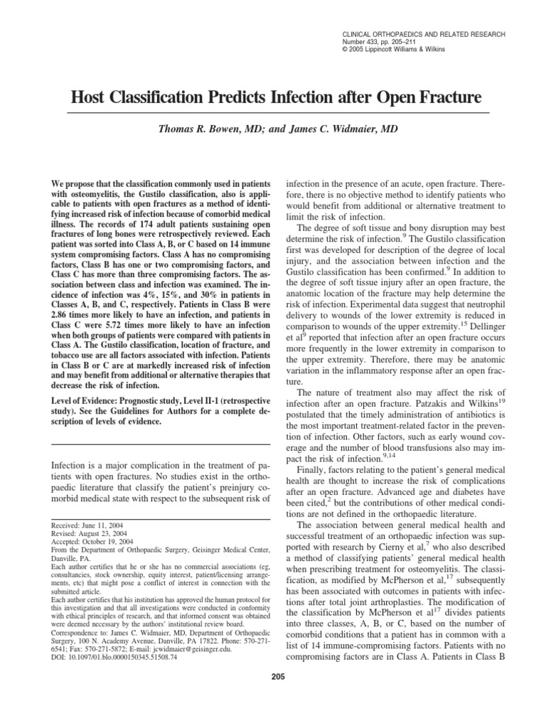 Host Classification Predicts Infection After Open Fracture | PDF ...