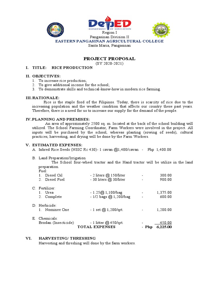 Rice Production Project Proposal 2020-2021 | PDF | Rice | Agriculture