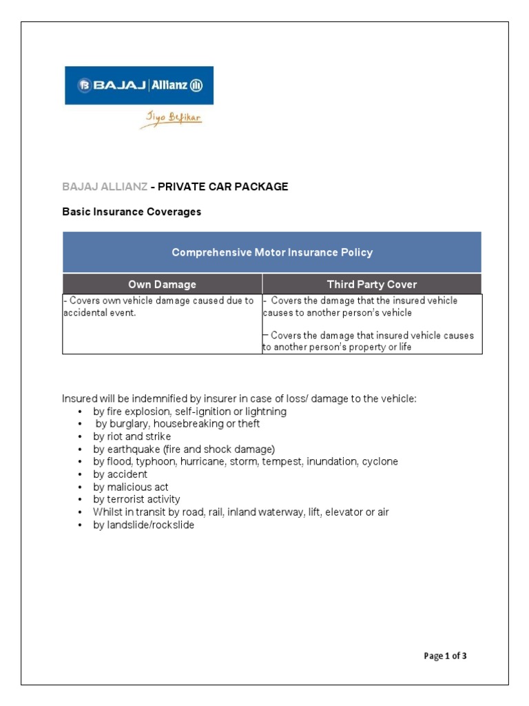 Bajaj Allianz Private Car Policy Details | PDF | Technology & Engineering