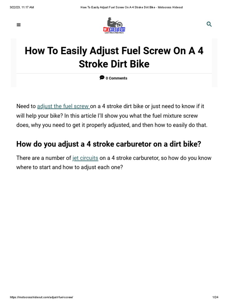 How To Easily Adjust Fuel Screw On A 4 Stroke Dirt Bike Motocross