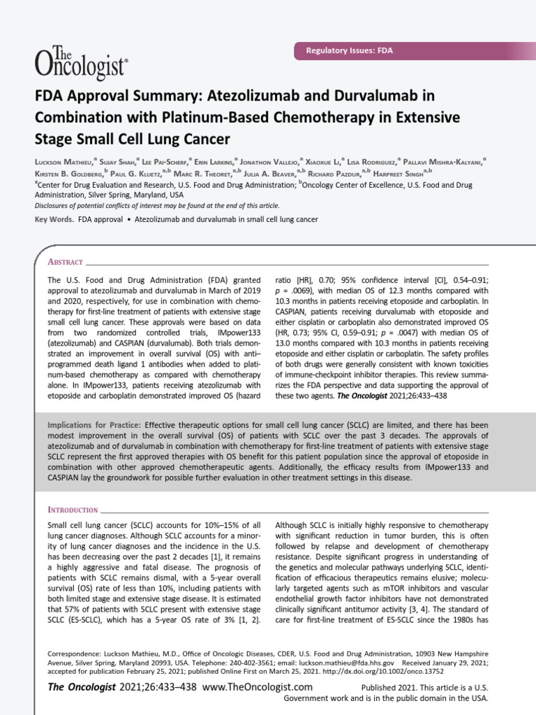 FDA Approval Summary Atezolizumab and Durvalumab in Combination With PlatinumBased