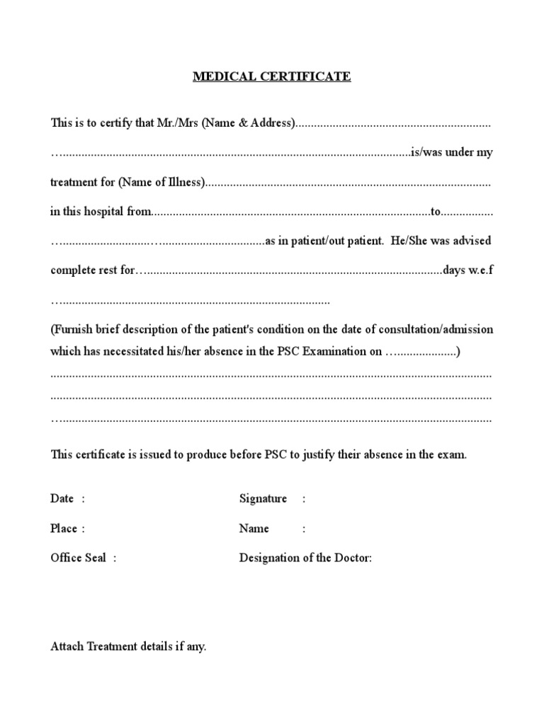 Medical Certificate for Work Absence | PDF | Law