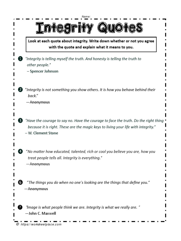 integrity-quotes-worksheet-pdf