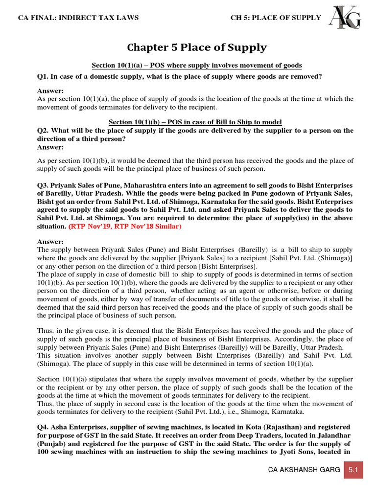 Chp 5 Place Of Supply Pdf Payments Economies