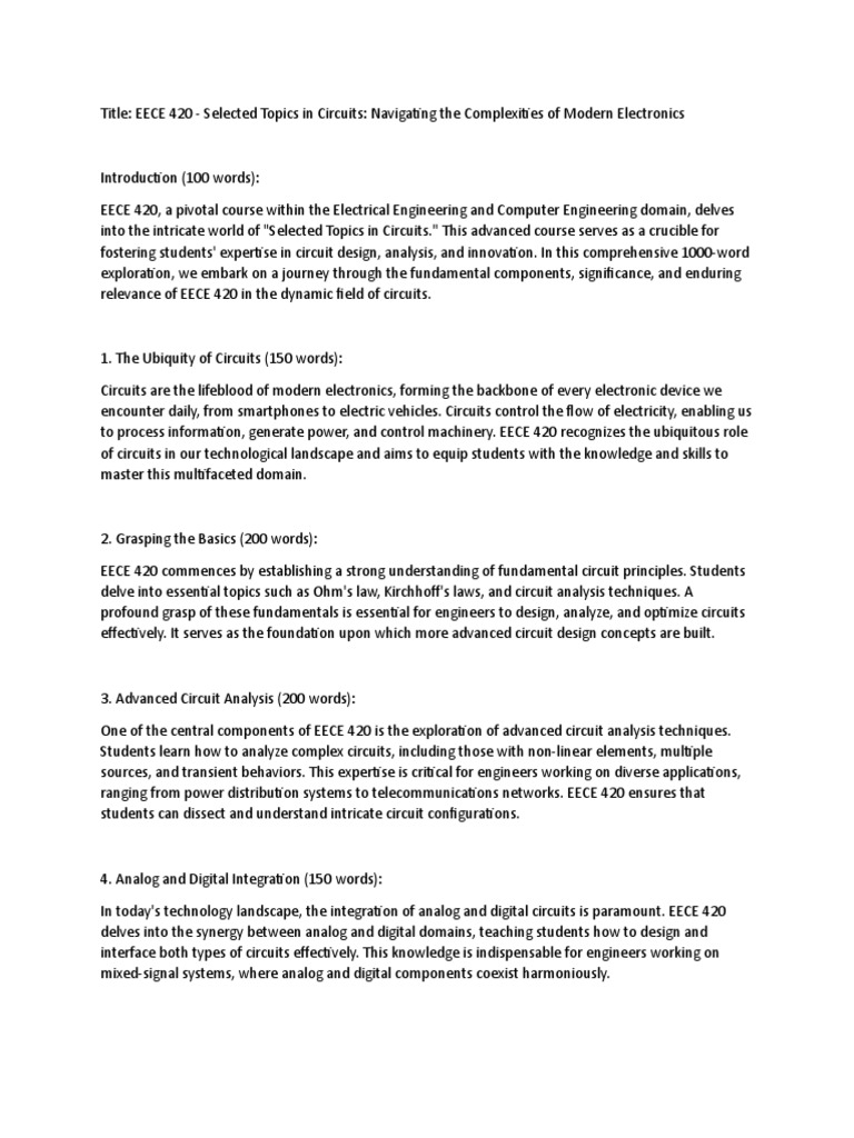 EECE 420 - Selected Topics in Circuits | PDF | Electrical Network ...