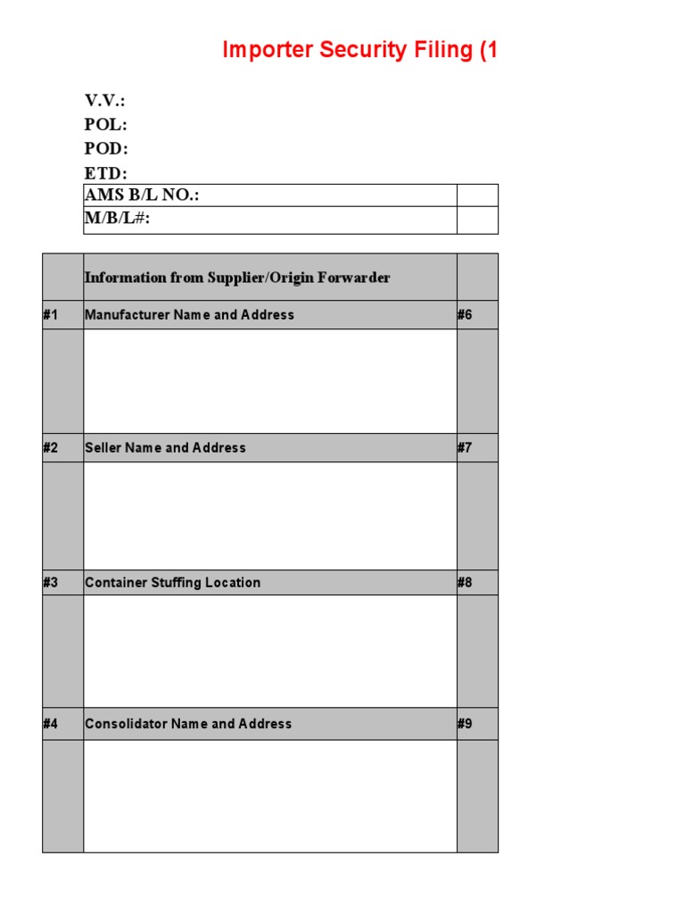 ISF 10+2 Filing Profile Template | PDF | Business