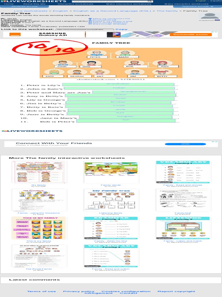 Family Tree - Interactive Worksheet | PDF | English As A Second Or ...