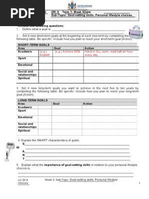 Gr. 9, Term 1, Week 3 Goal-setting Skills, Personal Lifestyle Choices