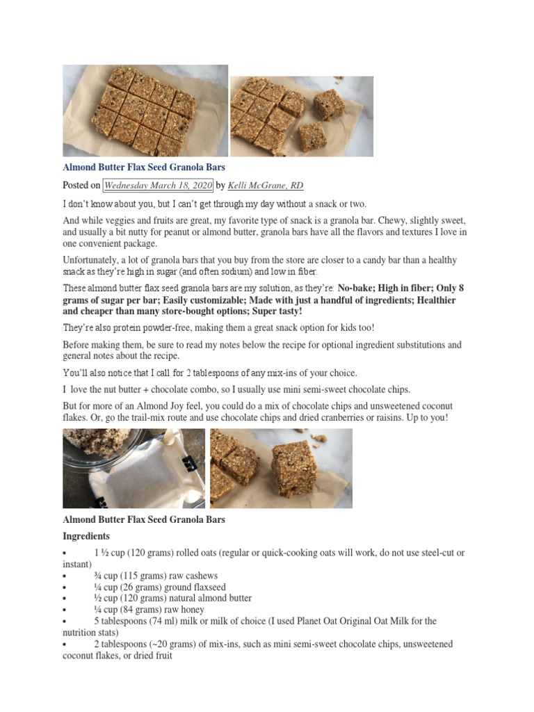 Almond Butter Flax Seed Granola Bars PDF Chocolate Fat