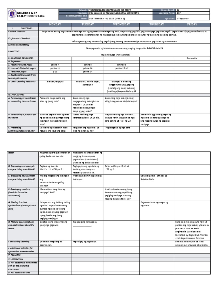DLL - Esp 4 - Q1 - W2 | PDF
