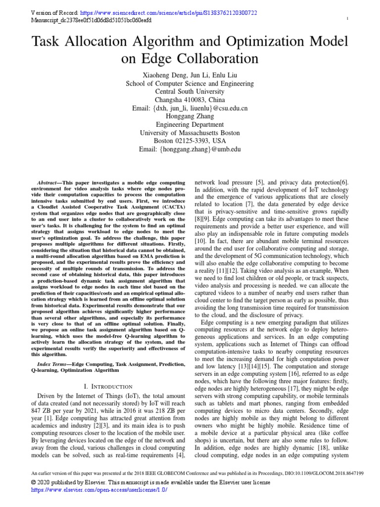 Edge Computing Task Allocation Algorithms | PDF | Mathematical ...