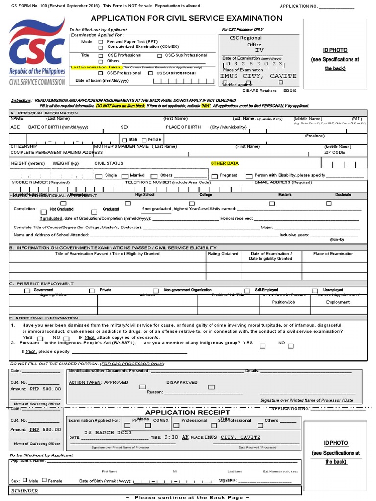 CSForm100 RevisedSeptember2016 PDF Identity Document Government