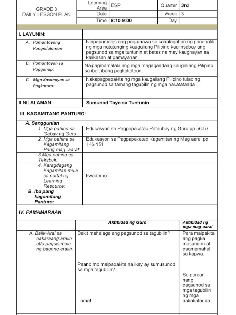 Daily Lesson Plans for Grades 3-4 | PDF