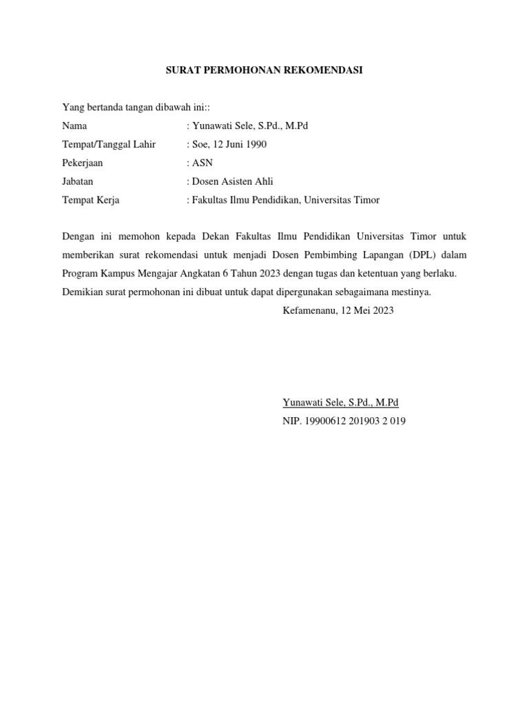 Surat Permohonan Rekomendasi | PDF