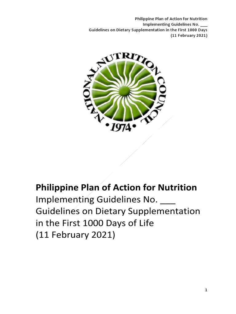 NNC Guidelines On Dietary Supplementation in The First 1000 Days | PDF